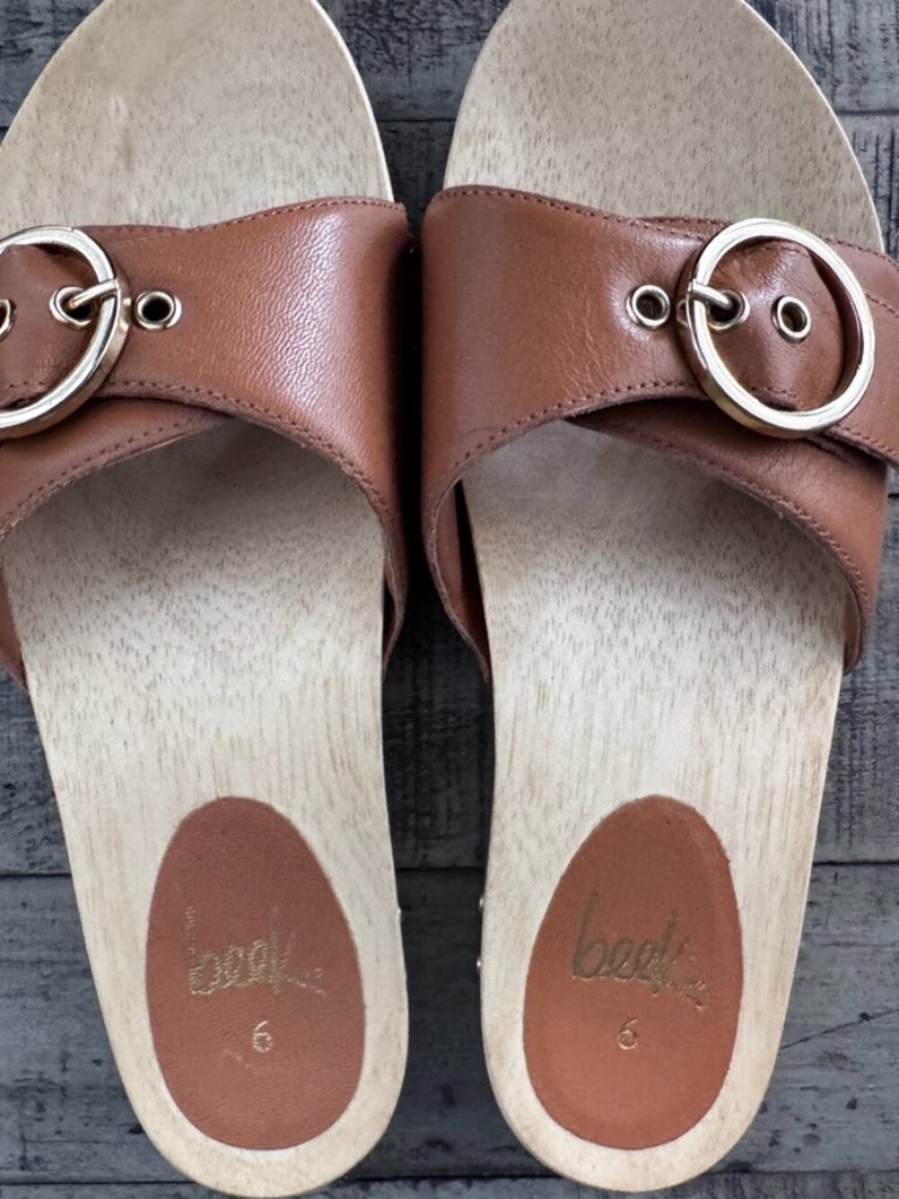 Beek Leather Wooden Slide Sandals, Size 6, Tan,Excellent Condition, Minimal Wear - Picture 3 of 10